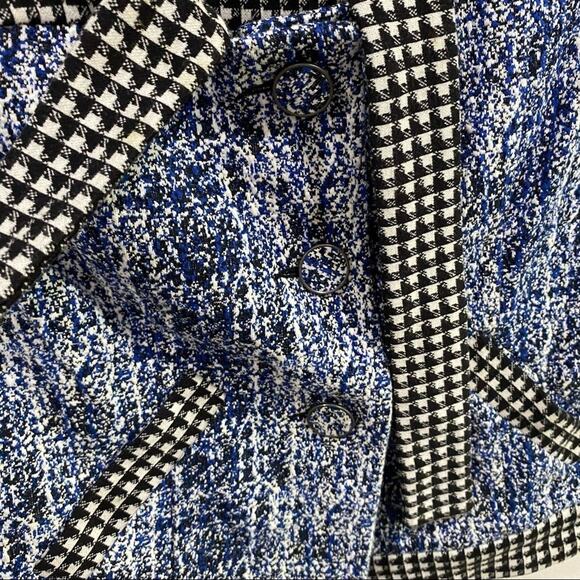 CAbi #5294 Tweed Club Jacket XS Blue Houndstooth Bow Front Retro Preppy Chic - Picture 7 of 11